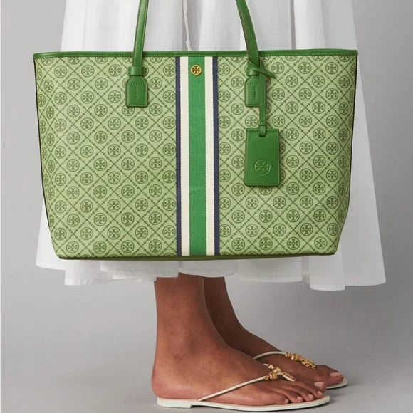 Tory Burch Green Patterned Tote - Picture 3 of 6